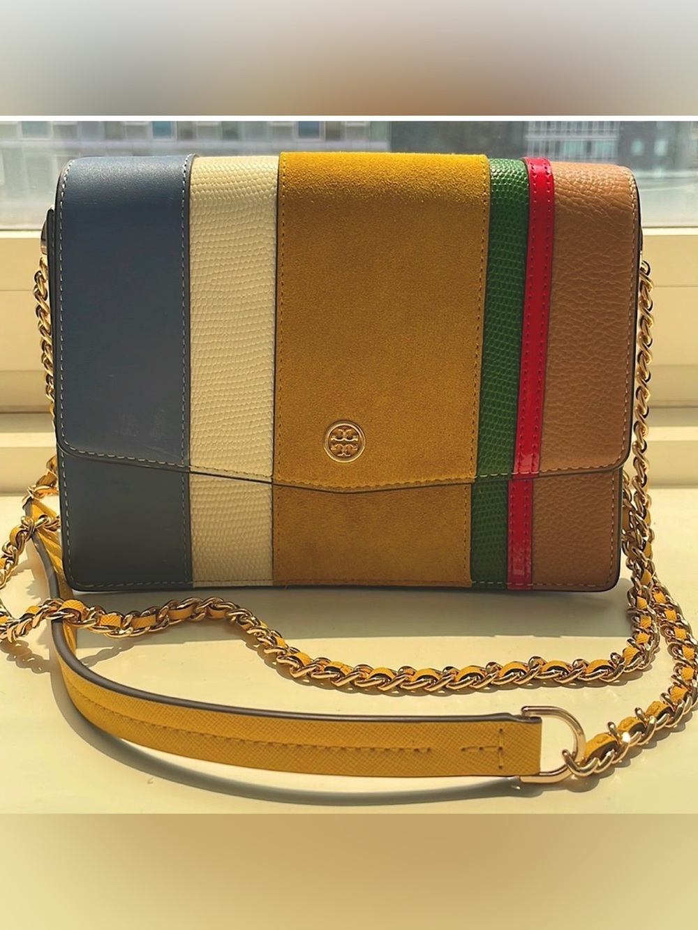 Tory Burch Multicolor Leather & Suede Crossbody Bag - Yellow Accent